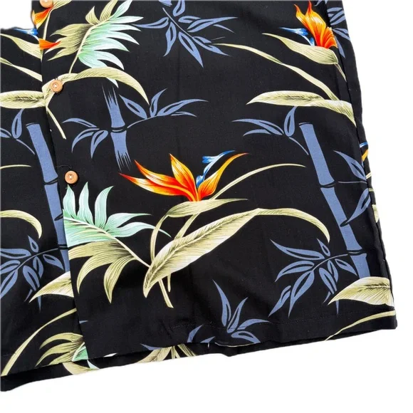 Paradise Found Hawaii Bamboo Paradise Black Hawaiian Shirt Men's Size Large - Picture 11 of 14